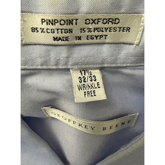 Geoffrey Beene Men's Dress Shirt Blue 17 1/2 32/33 Pinpoint Oxford Wrinkle Free - Picture 8 of 8